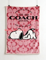 Coach Pink Snoopy Monogram Flannel Throw Blanket C023